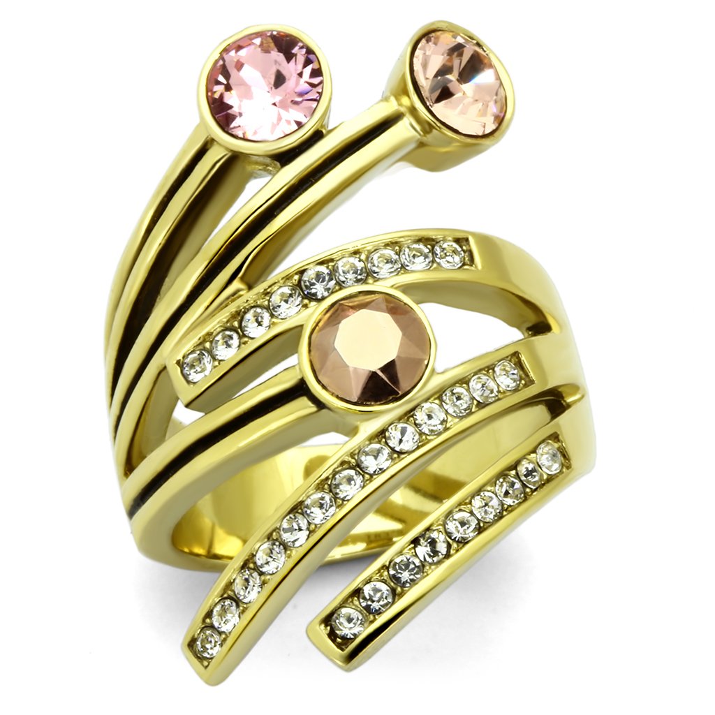 TK1033 - IP Gold(Ion Plating) Stainless Steel Ring with Top Grade Crystal  in Multi Color-0