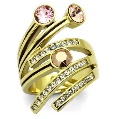 TK1033 - IP Gold(Ion Plating) Stainless Steel Ring with Top Grade Crystal  in Multi Color-0