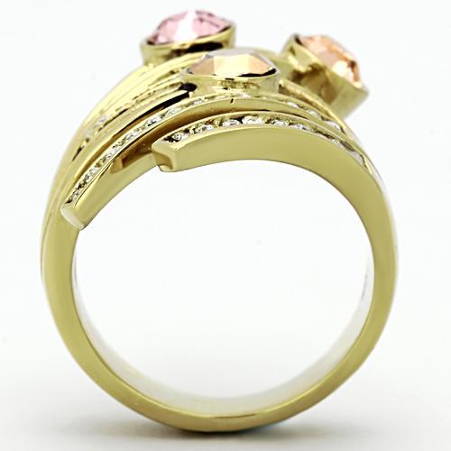TK1033 - IP Gold(Ion Plating) Stainless Steel Ring with Top Grade Crystal  in Multi Color-2