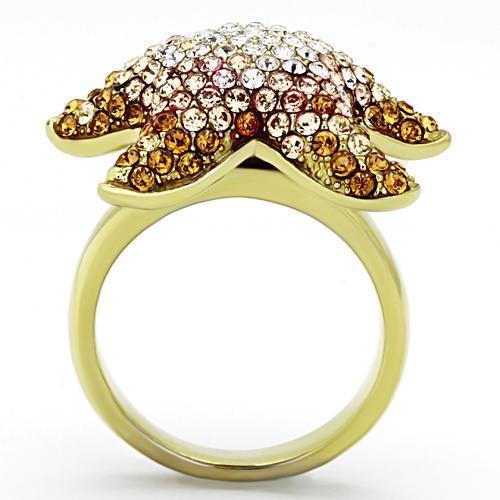 TK1034 - IP Gold(Ion Plating) Stainless Steel Ring with Top Grade Crystal  in Multi Color-2