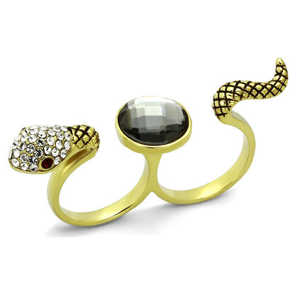 TK1036 - IP Gold(Ion Plating) Stainless Steel Ring with Synthetic Glass Bead in Black Diamond-0