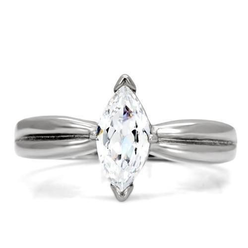 TK103 - High polished (no plating) Stainless Steel Ring with AAA Grade CZ  in Clear-2