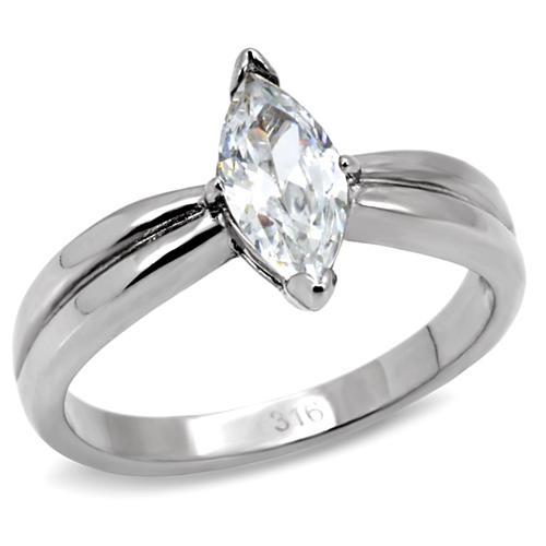 TK103 - High polished (no plating) Stainless Steel Ring with AAA Grade CZ  in Clear-0