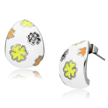 TK1043 - High polished (no plating) Stainless Steel Earrings with Top Grade Crystal  in Clear-0