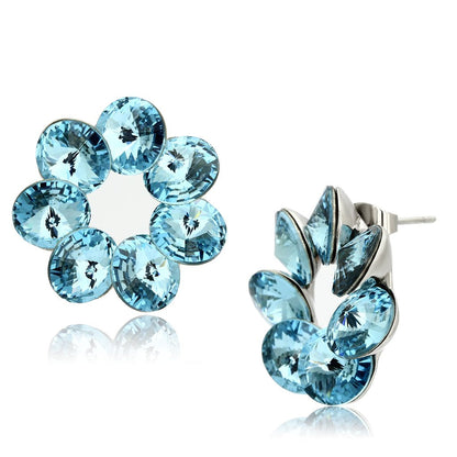 TK1044 - High polished (no plating) Stainless Steel Earrings with Top Grade Crystal  in Sea Blue-0
