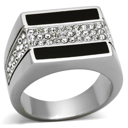 TK1048 - High polished (no plating) Stainless Steel Ring with Top Grade Crystal  in Clear-0