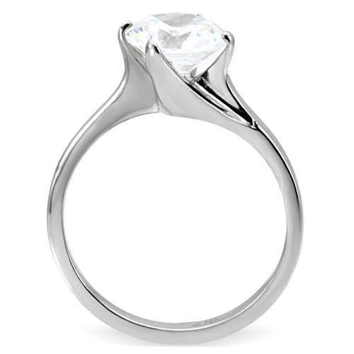 TK104 - High polished (no plating) Stainless Steel Ring with AAA Grade CZ  in Clear-3