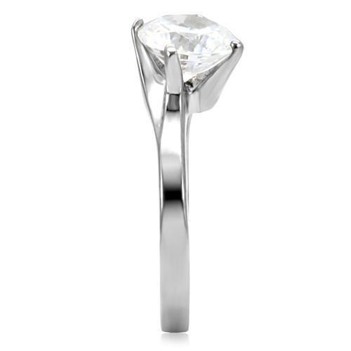 TK104 - High polished (no plating) Stainless Steel Ring with AAA Grade CZ  in Clear-4