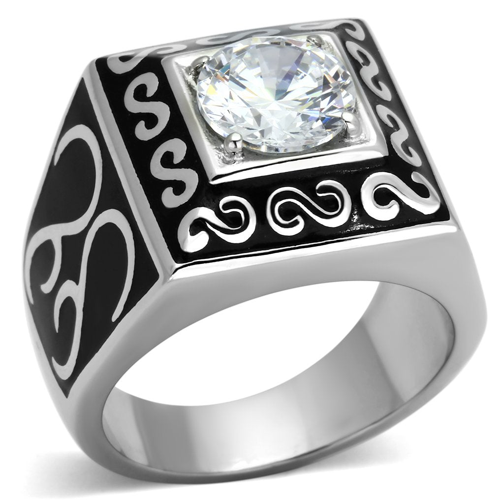 TK1050 - High polished (no plating) Stainless Steel Ring with AAA Grade CZ  in Clear-0