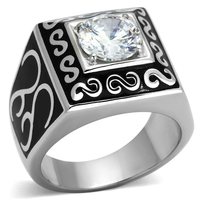 TK1050 - High polished (no plating) Stainless Steel Ring with AAA Grade CZ  in Clear-0