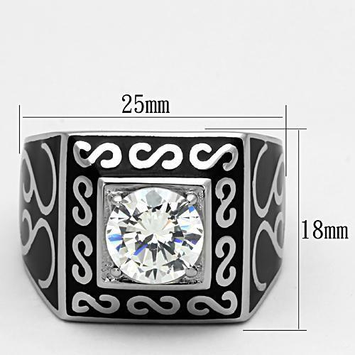 TK1050 - High polished (no plating) Stainless Steel Ring with AAA Grade CZ  in Clear-1