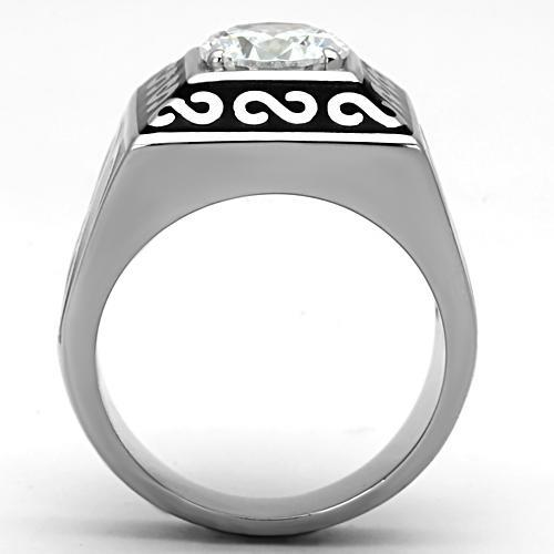 TK1050 - High polished (no plating) Stainless Steel Ring with AAA Grade CZ  in Clear-2