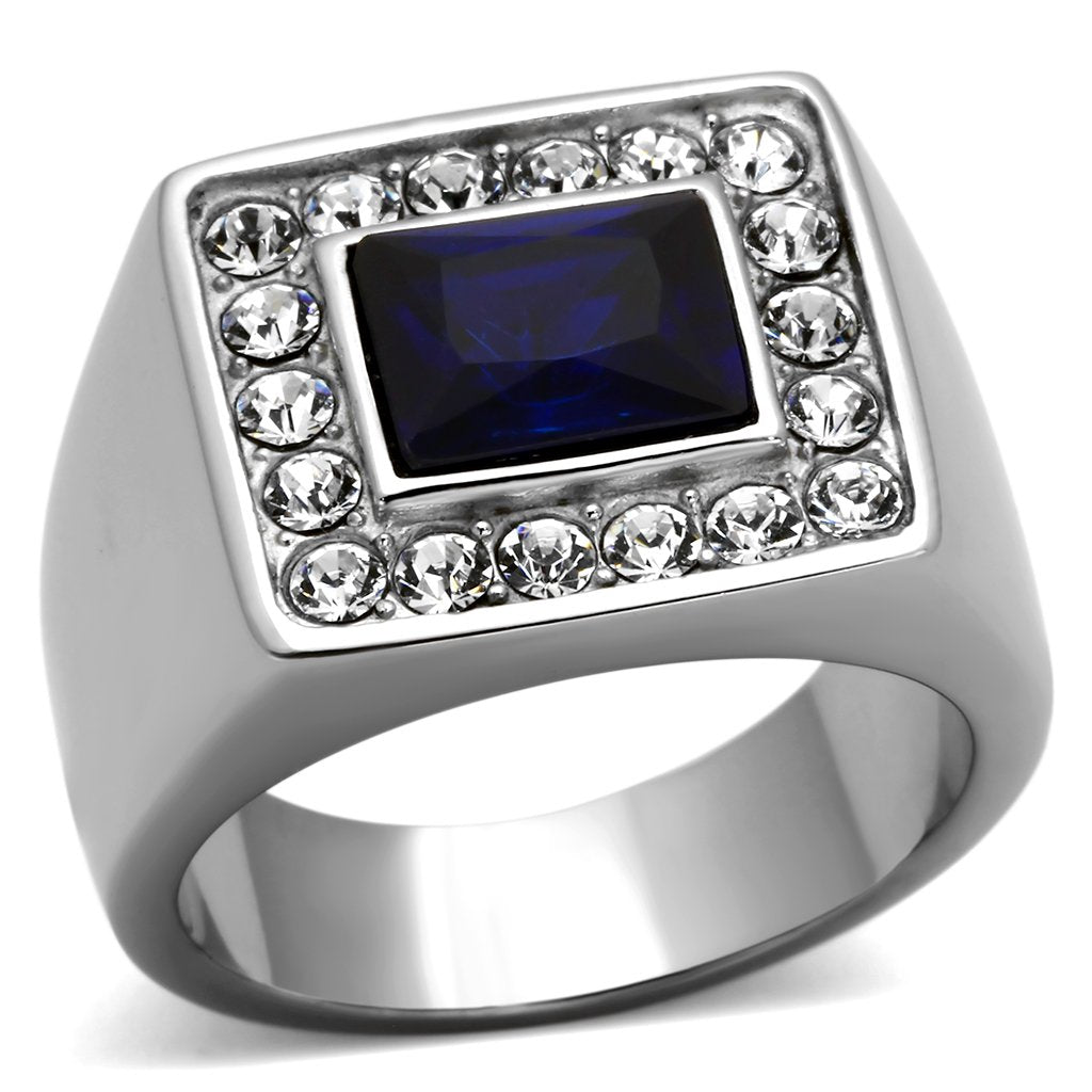 TK1051 - High polished (no plating) Stainless Steel Ring with Synthetic Synthetic Glass in Montana-0