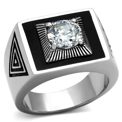 TK1053 - High polished (no plating) Stainless Steel Ring with AAA Grade CZ  in Clear-0
