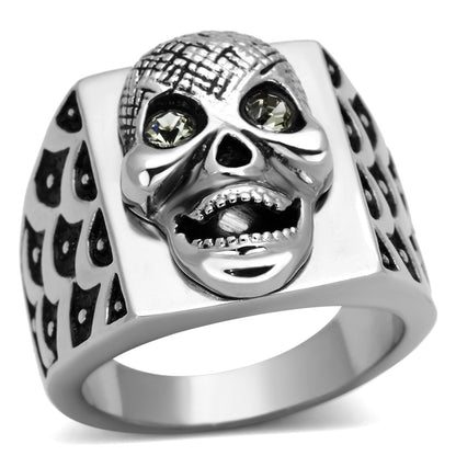 TK1056 - High polished (no plating) Stainless Steel Ring with Top Grade Crystal  in Black Diamond-0