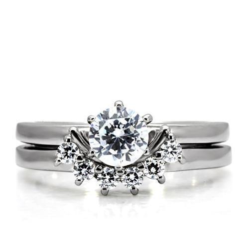 TK105 - High polished (no plating) Stainless Steel Ring with AAA Grade CZ  in Clear-2
