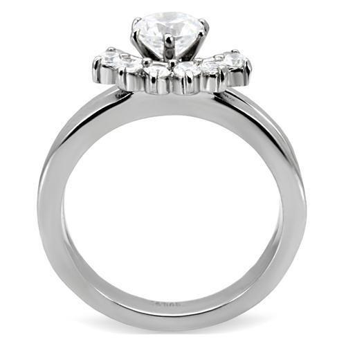TK105 - High polished (no plating) Stainless Steel Ring with AAA Grade CZ  in Clear-3