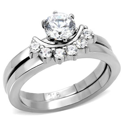 TK105 - High polished (no plating) Stainless Steel Ring with AAA Grade CZ  in Clear-0
