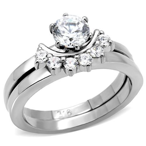 TK105 - High polished (no plating) Stainless Steel Ring with AAA Grade CZ  in Clear-0