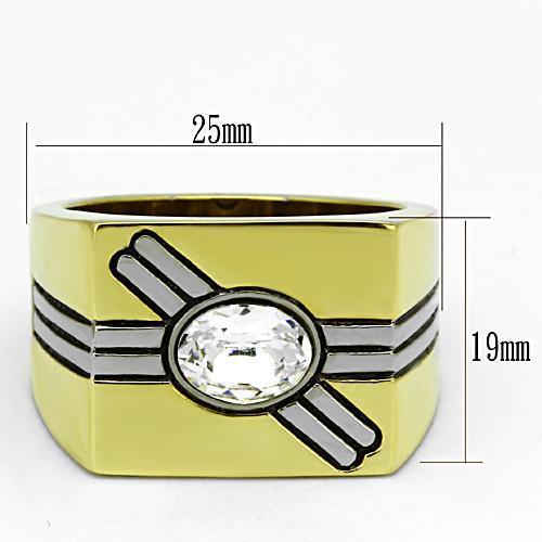 TK1065 - Two-Tone IP Gold (Ion Plating) Stainless Steel Ring with Top Grade Crystal  in Clear-1