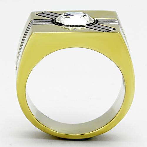 TK1065 - Two-Tone IP Gold (Ion Plating) Stainless Steel Ring with Top Grade Crystal  in Clear-2