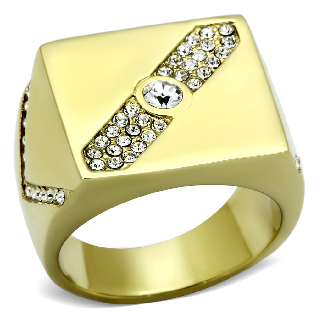 TK1066 - IP Gold(Ion Plating) Stainless Steel Ring with Top Grade Crystal  in Clear-0