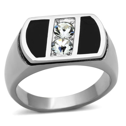 TK1068 - High polished (no plating) Stainless Steel Ring with Top Grade Crystal  in Clear-0