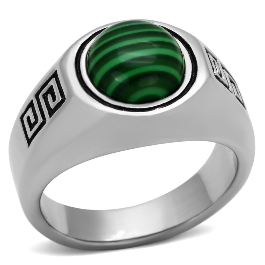TK1070 - High polished (no plating) Stainless Steel Ring with Synthetic MALACHITE in Emerald-0