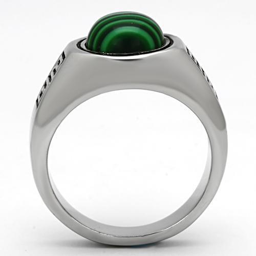 TK1070 - High polished (no plating) Stainless Steel Ring with Synthetic MALACHITE in Emerald-2