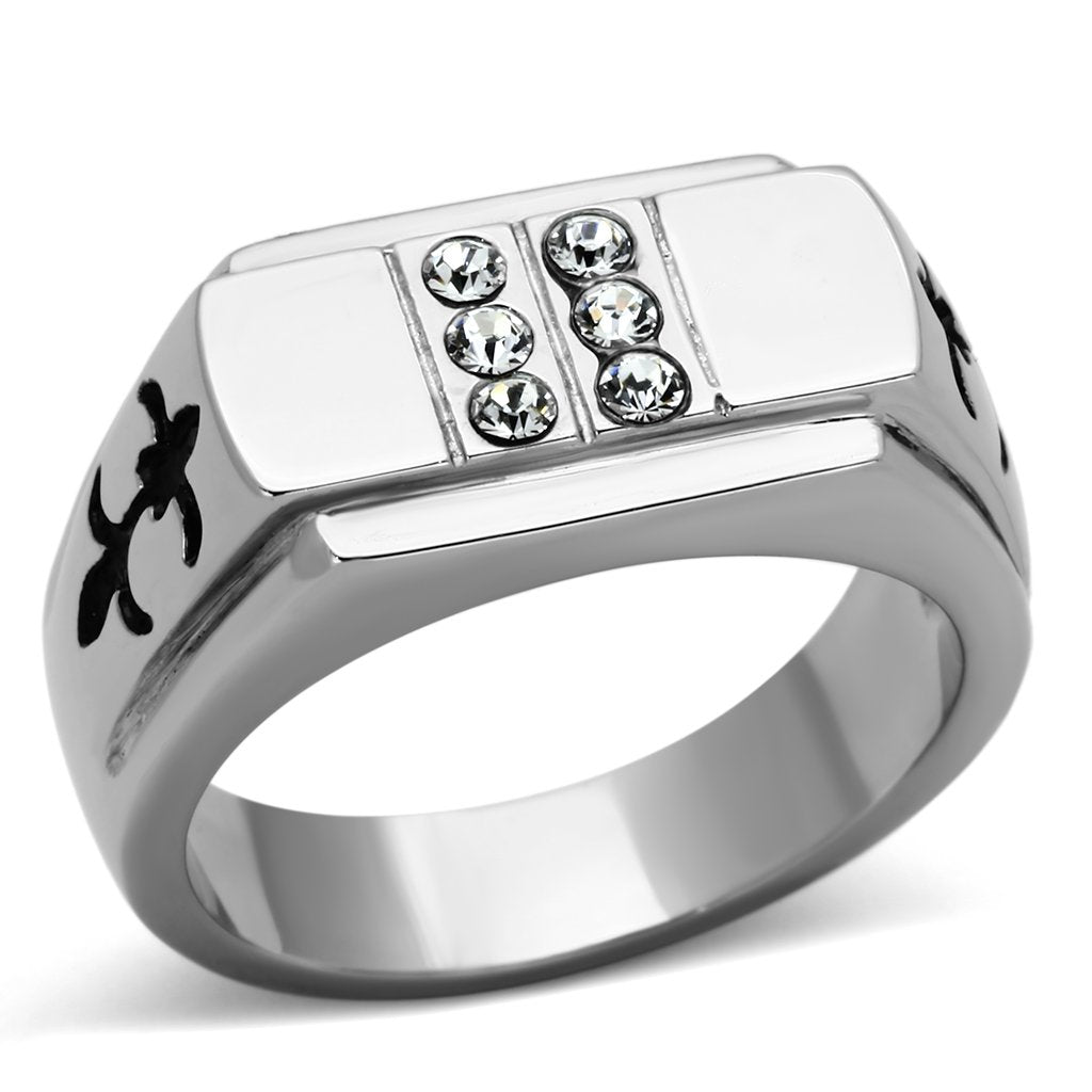 TK1071 - High polished (no plating) Stainless Steel Ring with Top Grade Crystal  in Clear-0