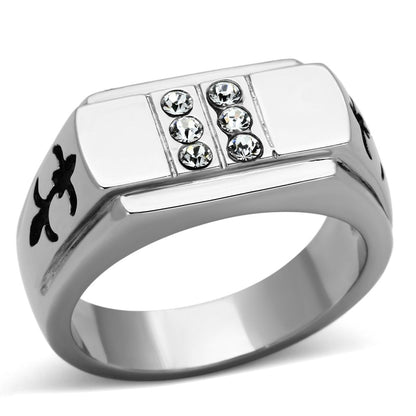 TK1071 - High polished (no plating) Stainless Steel Ring with Top Grade Crystal  in Clear-0
