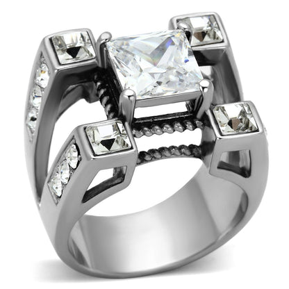 TK1072 - High polished (no plating) Stainless Steel Ring with AAA Grade CZ  in Clear-0