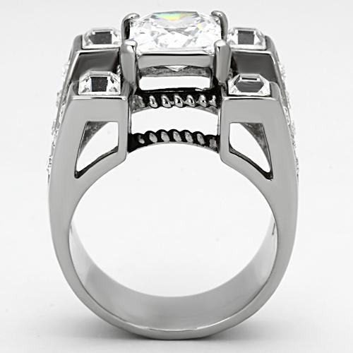 TK1072 - High polished (no plating) Stainless Steel Ring with AAA Grade CZ  in Clear-2