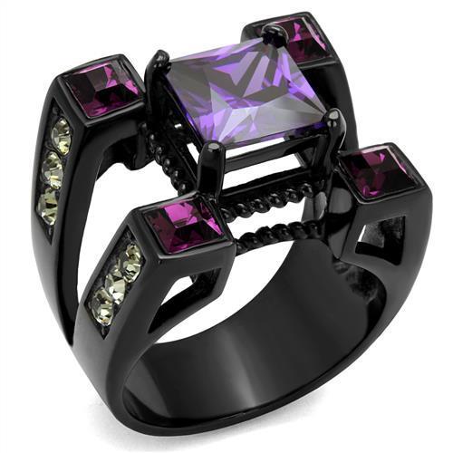 TK1072J - IP Black(Ion Plating) Stainless Steel Ring with AAA Grade CZ  in Amethyst-0