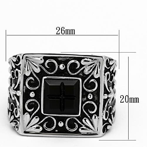 TK1074 - High polished (no plating) Stainless Steel Ring with Synthetic Synthetic Glass in Jet-1