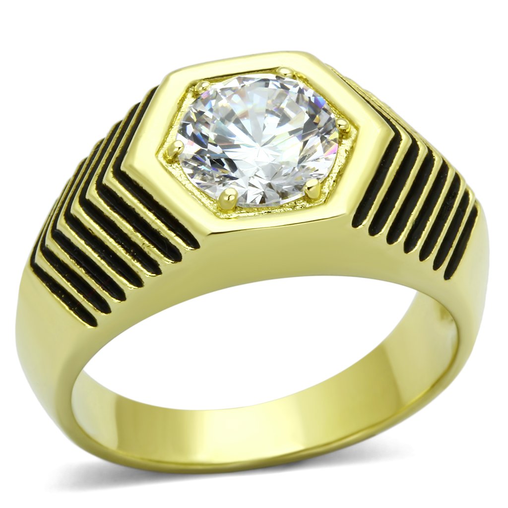 TK1076 - IP Gold(Ion Plating) Stainless Steel Ring with AAA Grade CZ  in Clear-0