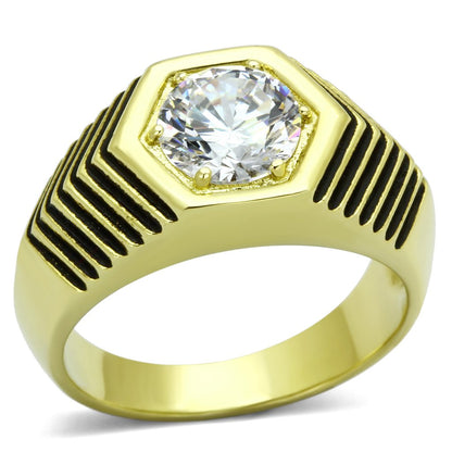 TK1076 - IP Gold(Ion Plating) Stainless Steel Ring with AAA Grade CZ  in Clear-0