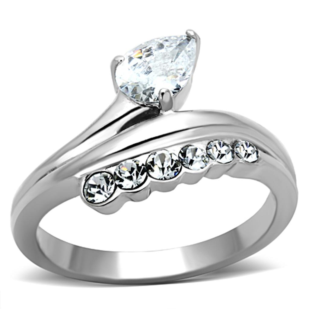 TK1080 - High polished (no plating) Stainless Steel Ring with AAA Grade CZ  in Clear-0