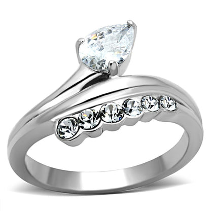 TK1080 - High polished (no plating) Stainless Steel Ring with AAA Grade CZ  in Clear-0
