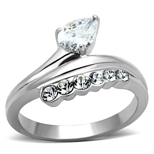 TK1080 - High polished (no plating) Stainless Steel Ring with AAA Grade CZ  in Clear-0