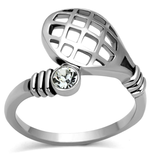 TK1083 - High polished (no plating) Stainless Steel Ring with Top Grade Crystal  in Clear-0