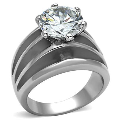 TK1084 - High polished (no plating) Stainless Steel Ring with AAA Grade CZ  in Clear-0