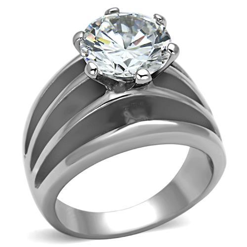 TK1084 - High polished (no plating) Stainless Steel Ring with AAA Grade CZ  in Clear-0