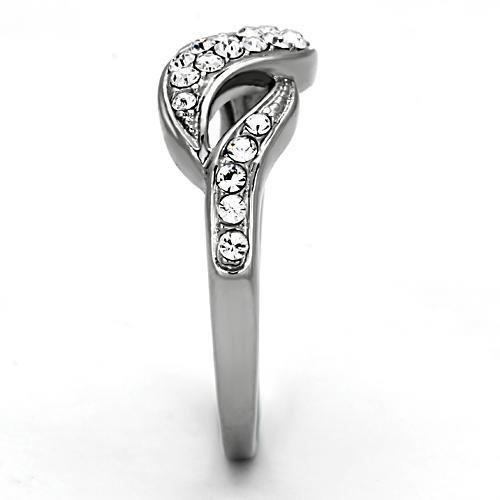 TK1085 - High polished (no plating) Stainless Steel Ring with Top Grade Crystal  in Clear-3
