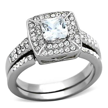 TK1088 - High polished (no plating) Stainless Steel Ring with AAA Grade CZ  in Clear-0