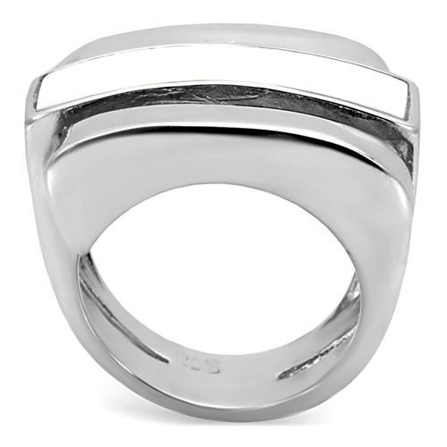 TK108 - High polished (no plating) Stainless Steel Ring with Semi-Precious Agate in White-3