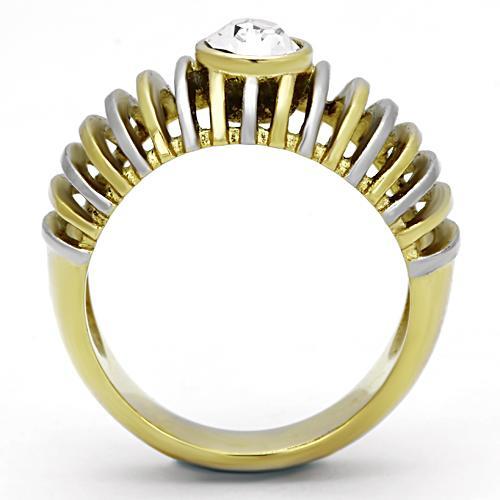 TK1095 - Two-Tone IP Gold (Ion Plating) Stainless Steel Ring with Top Grade Crystal  in Clear-2