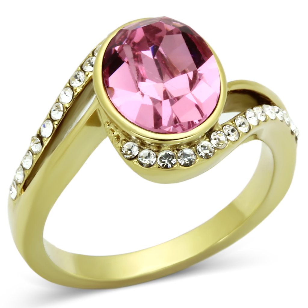 TK1097 - IP Gold(Ion Plating) Stainless Steel Ring with Top Grade Crystal  in Rose-0