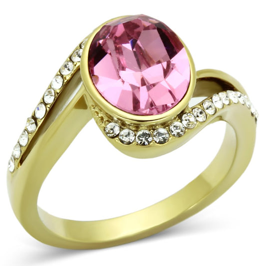 TK1097 - IP Gold(Ion Plating) Stainless Steel Ring with Top Grade Crystal  in Rose-0