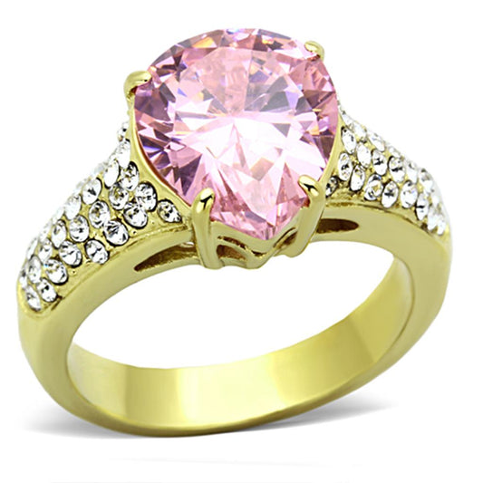 TK1098 - IP Gold(Ion Plating) Stainless Steel Ring with AAA Grade CZ  in Rose-0
